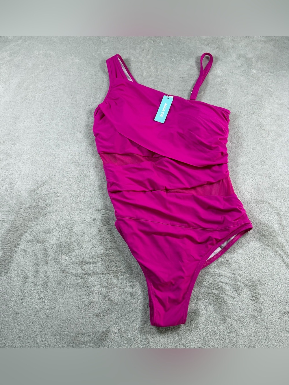 Aqua Eve Pink One Shoulder Bathing Suit Mesh Cutout Ruched Swimwear Plus 14W